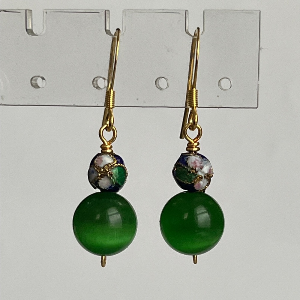 Elegant Green and Gold Dangle Earrings